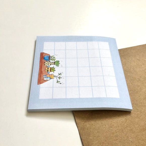 🏷️ handmade bookshelf plant blue grid kawaii sticky notes - Picture 10 of 14